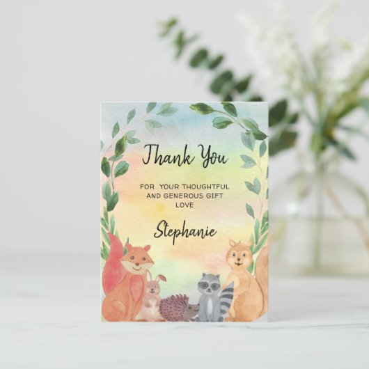 Baby shower Bosdieren Dank u Briefkaart (Staand voorkant)