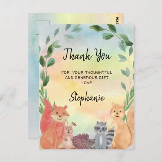 Baby shower Bosdieren Dank u Briefkaart (Voorkant / Achterkant)