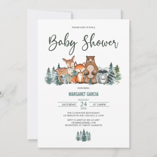 Baby shower bosgebergte Greenery Woodland Kaart (Voorkant)
