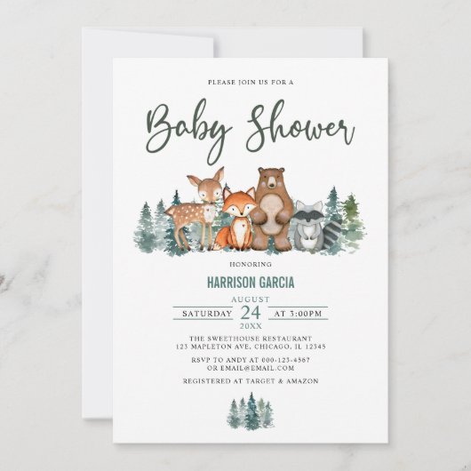 Baby shower bosgebergte Greenery Woodland Kaart (Voorkant)