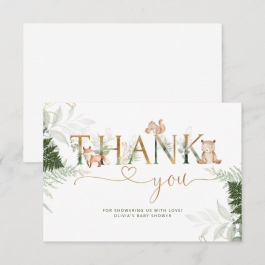 Baby shower bosgebieden dank je kaart (Voorkant / Achterkant)
