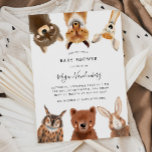 Baby shower Bosland Kaart<br><div class="desc">Rustische en witte baby shower-uitnodigingskaart met whimsical- met illustratie van een wasbeer,  vos,  herten,  uil,  beer en een konijn. Dit ontwerp is genderneutraal.</div>