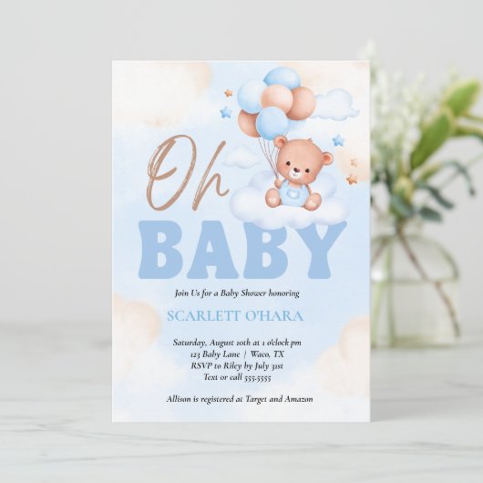 Baby shower bosland lief berenblauw kaart (Staand voorkant)