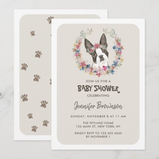 Baby shower Boston Terrier Kaart (Voorkant / Achterkant)