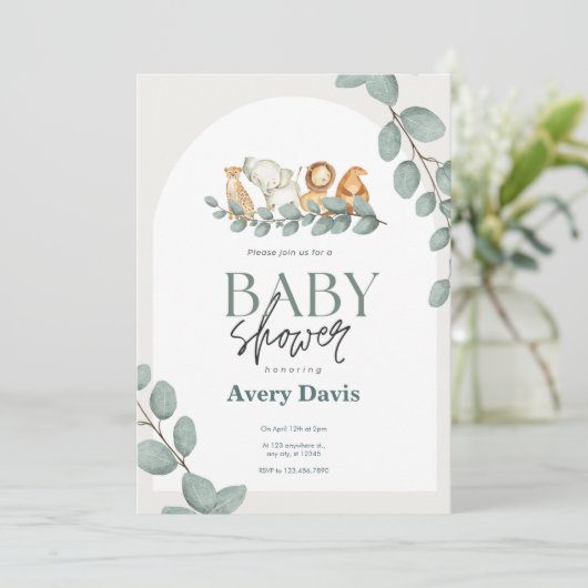 Baby shower bosvriendelijk bos en bos groen save the date (Staand voorkant)