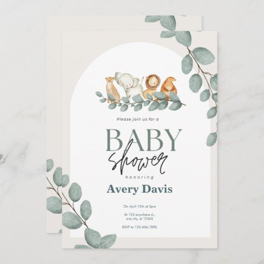 Baby shower bosvriendelijk bos en bos groen save the date (Voorkant / Achterkant)