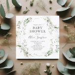 Baby shower Botanisch groen Modern Kaart<br><div class="desc">Presenteren van onze prachtige baby douche uitnodigingen! Omgeven door een krans van delicate waterverf eucalyptusbladeren, ademt dit ontwerp een rustige, natuurlijke elegantie uit. In de krans zijn de gebeurtenisdetails in een klassiek serif lettertype gearticuleerd, terwijl de titel "Baby shower" deze verfijning weergeeft. Uitgelicht met bekendheid, wordt de naam van de...</div>