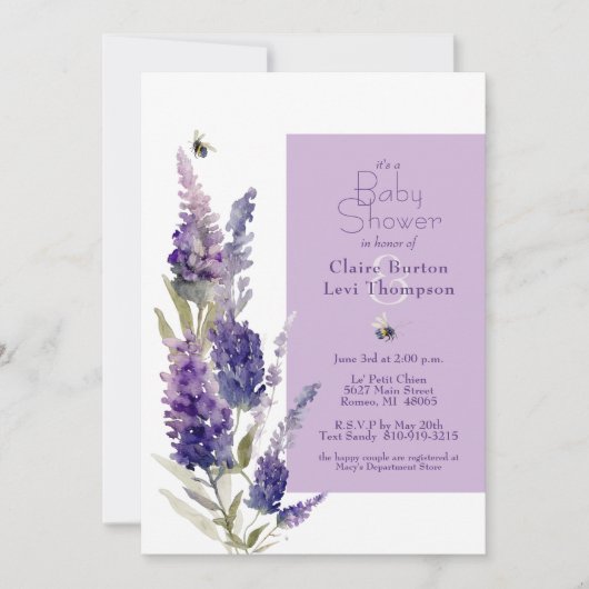 Baby shower Botanische Lavendel Bloemen Paarse Kaart (Voorkant)