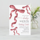 Baby shower Bourgogne Bow Invitation Kaart (Staand voorkant)