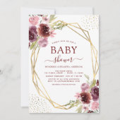 Baby shower Bourgogne Elegante Geometrische Bloeme Kaart (Voorkant)