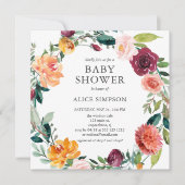 Baby shower Bourgondië Blush Roze Bloemkrans Kaart (Voorkant)