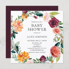 Baby shower Bourgondië Blush Roze Bloemkrans Kaart