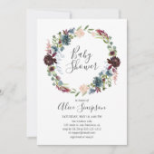 Baby shower Bourgondië en blauw handgeschreven let Kaart (Voorkant)