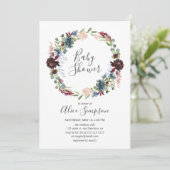 Baby shower Bourgondië en blauw handgeschreven let Kaart (Staand voorkant)