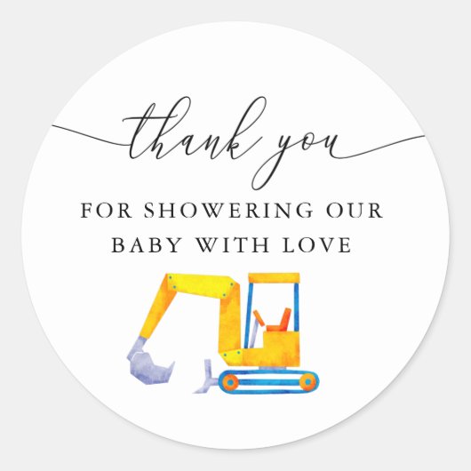 Baby shower bouwnijverheid ronde sticker (Voorkant)