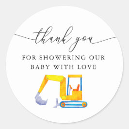 Baby shower bouwnijverheid ronde sticker