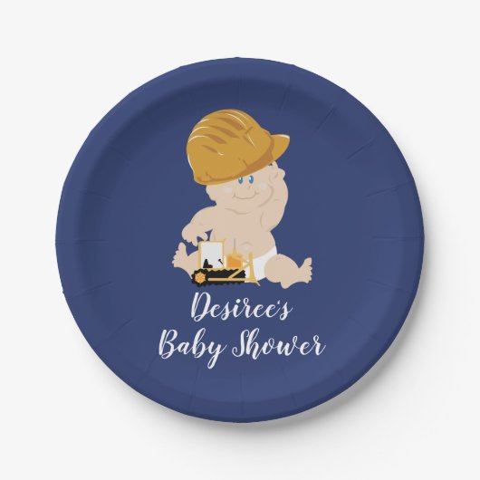 Baby shower bouwschotel Baby Papieren Bordje (Voorkant)