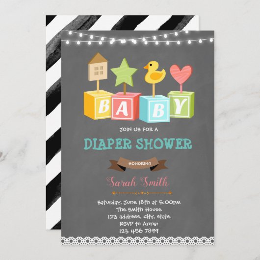 Baby shower bouwsteen kaart (Voorkant / Achterkant)