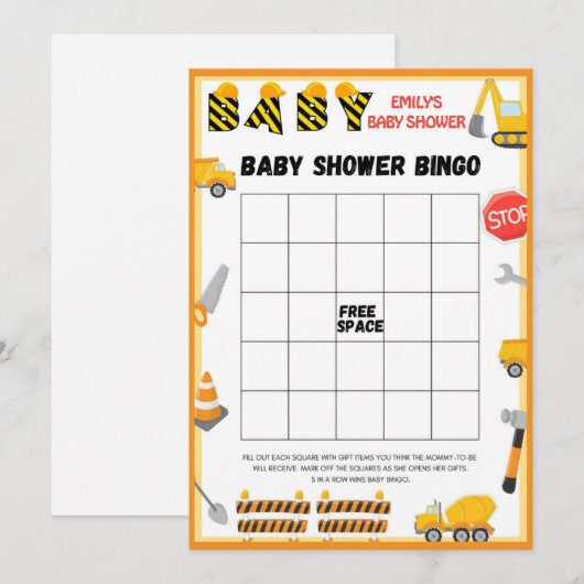 Baby shower bouwstijl - Editable Name - Kaart (Voorkant / Achterkant)