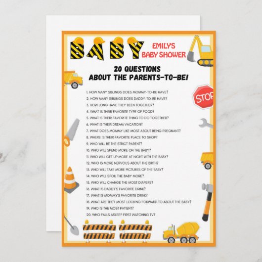 Baby shower bouwstijl - Editable Name - Kaart (Voorkant / Achterkant)