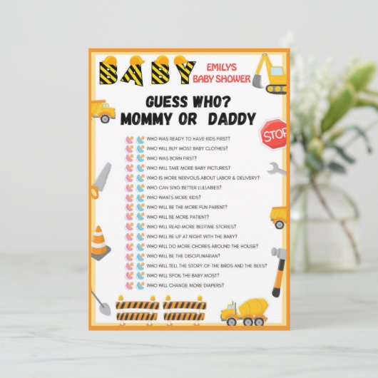 Baby shower bouwstijl - Editable Name - Kaart (Staand voorkant)