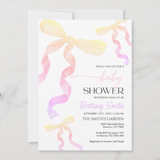 Baby shower Bow Invitation Kaart (Voorkant)