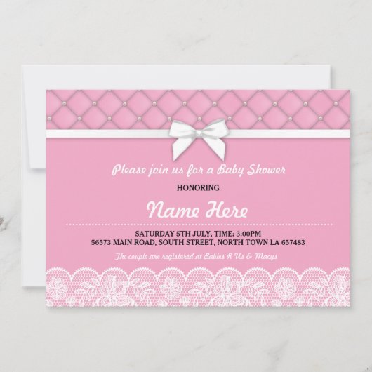 Baby shower Bow Lace Parels GirI Roze Tweeling Uit Kaart (Voorkant)