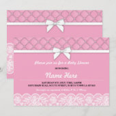 Baby shower Bow Lace Parels GirI Roze Tweeling Uit Kaart (Voorkant / Achterkant)