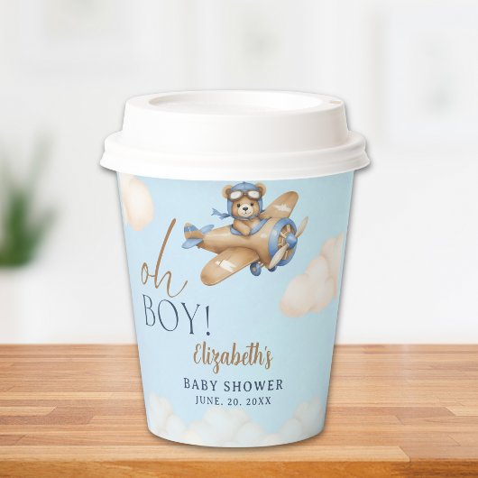 Baby Shower Boy  Adorable Bear Pilot Papieren Bekers