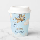 Baby Shower Boy  Adorable Bear Pilot Papieren Bekers (Voorkant)