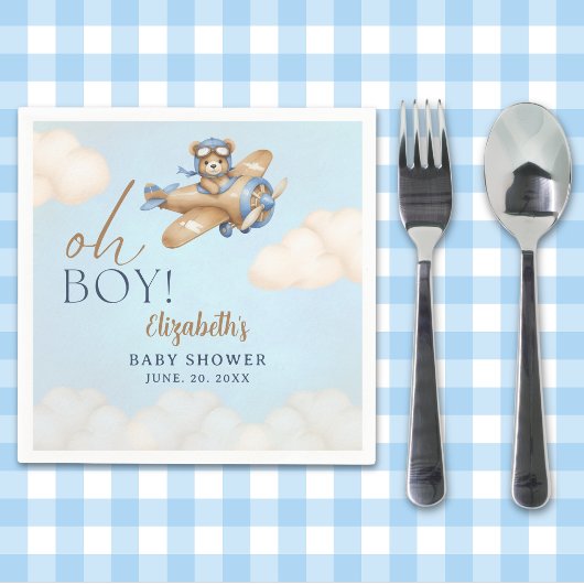 Baby Shower Boy  Adorable Bear Pilot Servet