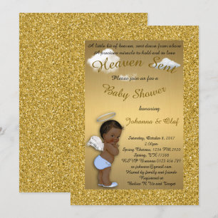 baby shower Boy, Afro American, Baby Angel, Gold Kaart