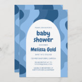 BABY SHOWER BOY Arch Groovy Blue Stripes CUSTOM Kaart (Voorkant / Achterkant)