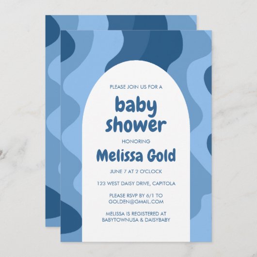 BABY SHOWER BOY Arch Groovy Blue Stripes CUSTOM Kaart (Voorkant / Achterkant)