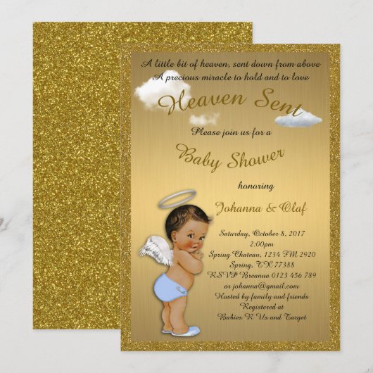 baby shower Boy, Baby Angel, glitter, Gold Kaart (Voorkant / Achterkant)