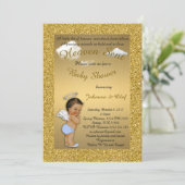 baby shower Boy, Baby Angel, glitter, Gold, mand Kaart (Staand voorkant)