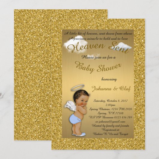 baby shower Boy, Baby Angel, glitter, Gold, mand Kaart (Voorkant / Achterkant)