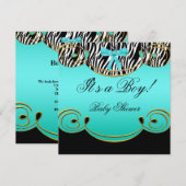 Baby shower Boy Baby Blauwgroen Blauw Zwart Zebra Kaart (Voorkant / Achterkant)