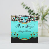 Baby shower Boy Baby Blauwgroen Blauw Zwart Zebra Kaart (Staand voorkant)