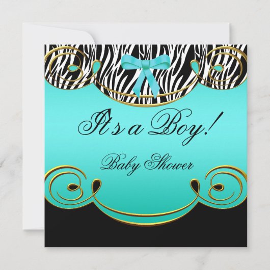Baby shower Boy Baby Blauwgroen Blauw Zwart Zebra Kaart (Voorkant)