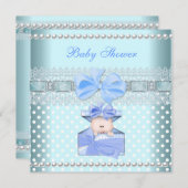 Baby shower Boy Baby Blue Gift Pearl Lace Spot Kaart (Voorkant / Achterkant)
