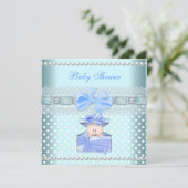 Baby shower Boy Baby Blue Gift Pearl Lace Spot Kaart (Staand voorkant)