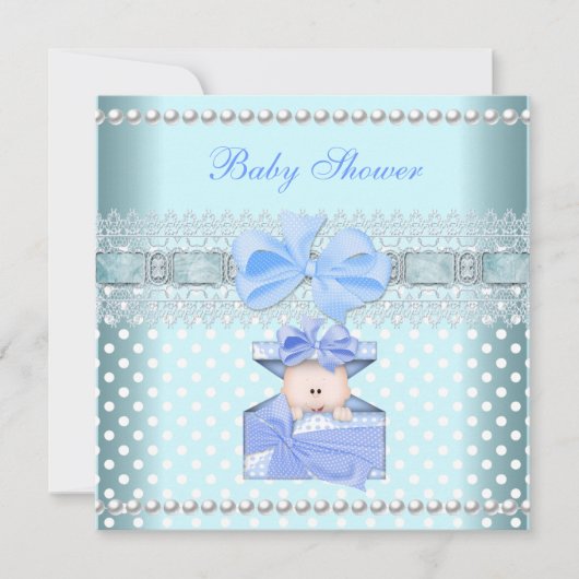 Baby shower Boy Baby Blue Gift Pearl Lace Spot Kaart (Voorkant)