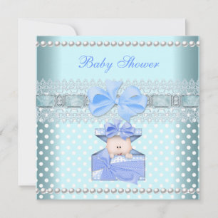 Baby shower Boy Baby Blue Gift Pearl Lace Spot Kaart