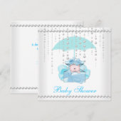 Baby shower Boy Baby Blue mbrella Pearl White Kaart (Voorkant / Achterkant)
