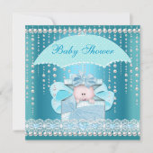 Baby shower Boy Baby Blue Pearl Umbrella Kaart (Voorkant)