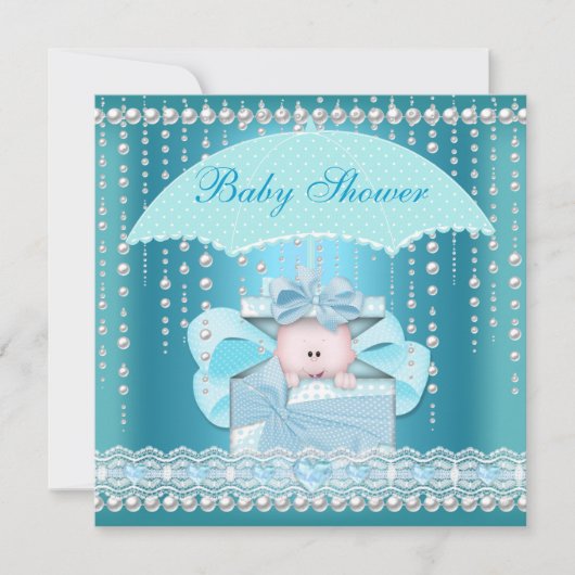 Baby shower Boy Baby Blue Pearl Umbrella Kaart (Voorkant)