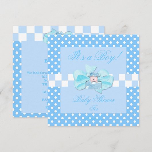 Baby shower Boy Baby Blue White Polka Dots Check Kaart (Voorkant / Achterkant)