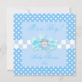 Baby shower Boy Baby Blue White Polka Dots Check Kaart (Voorkant)