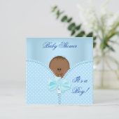 Baby shower Boy Baby Blue White Polka Dots Kaart (Staand voorkant)